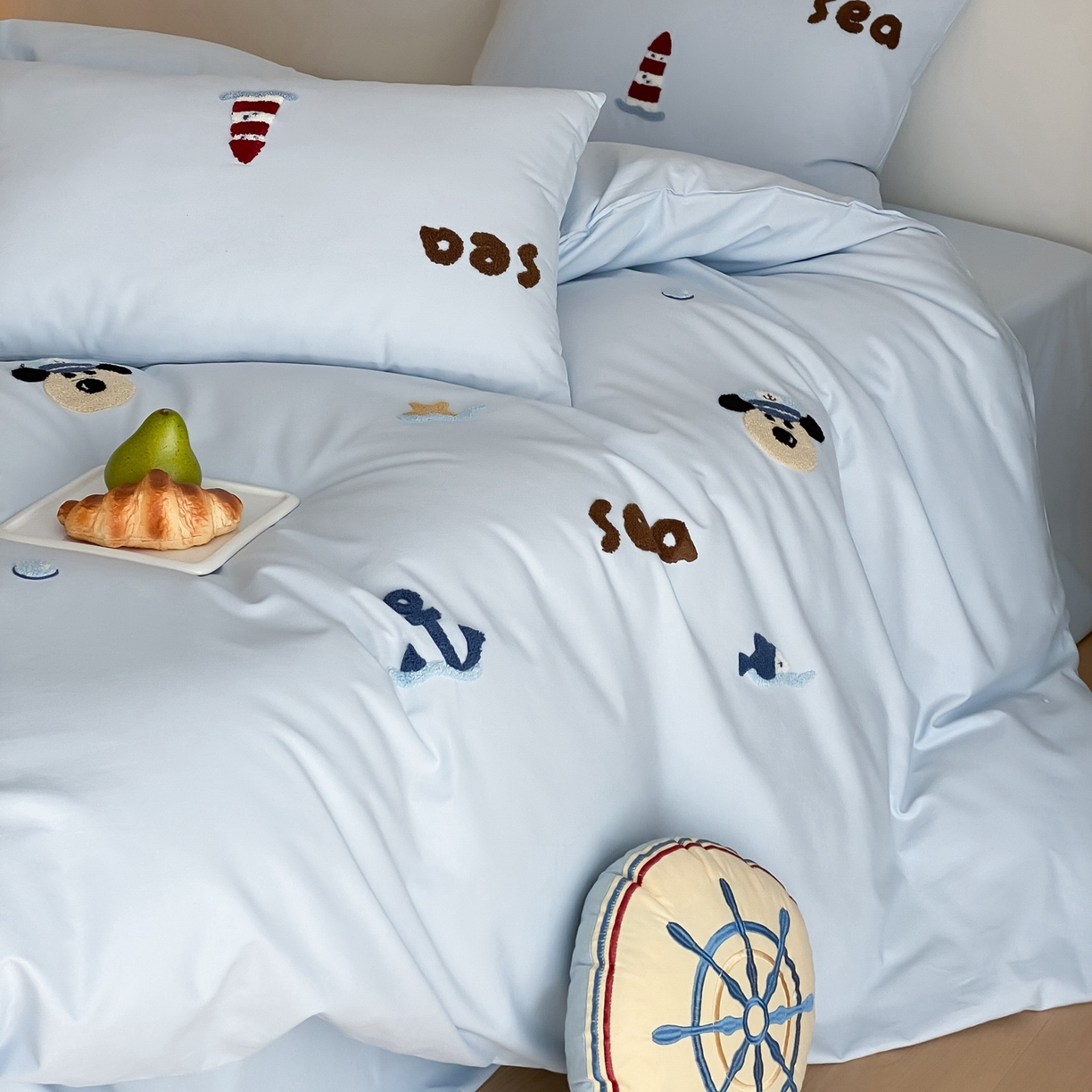 91家纺网 家纺一手货源 找家纺 星野 2025新款全棉纯棉陶瓷磨毛毛巾绣四件套 远洋狗