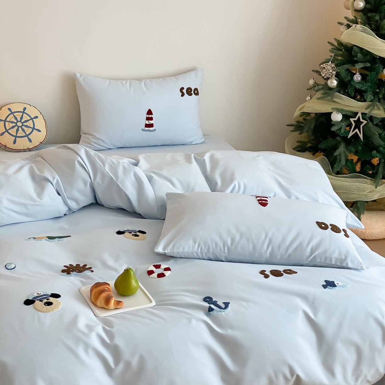 91家纺网 家纺一手货源 找家纺 星野 2025新款全棉纯棉陶瓷磨毛毛巾绣四件套 远洋狗