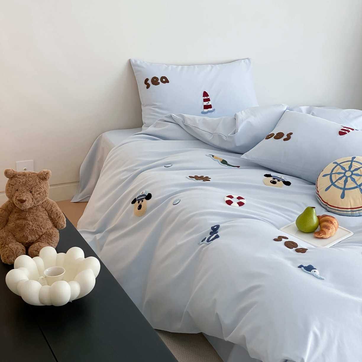 91家纺网 家纺一手货源 找家纺 星野 2025新款全棉纯棉陶瓷磨毛毛巾绣四件套 远洋狗