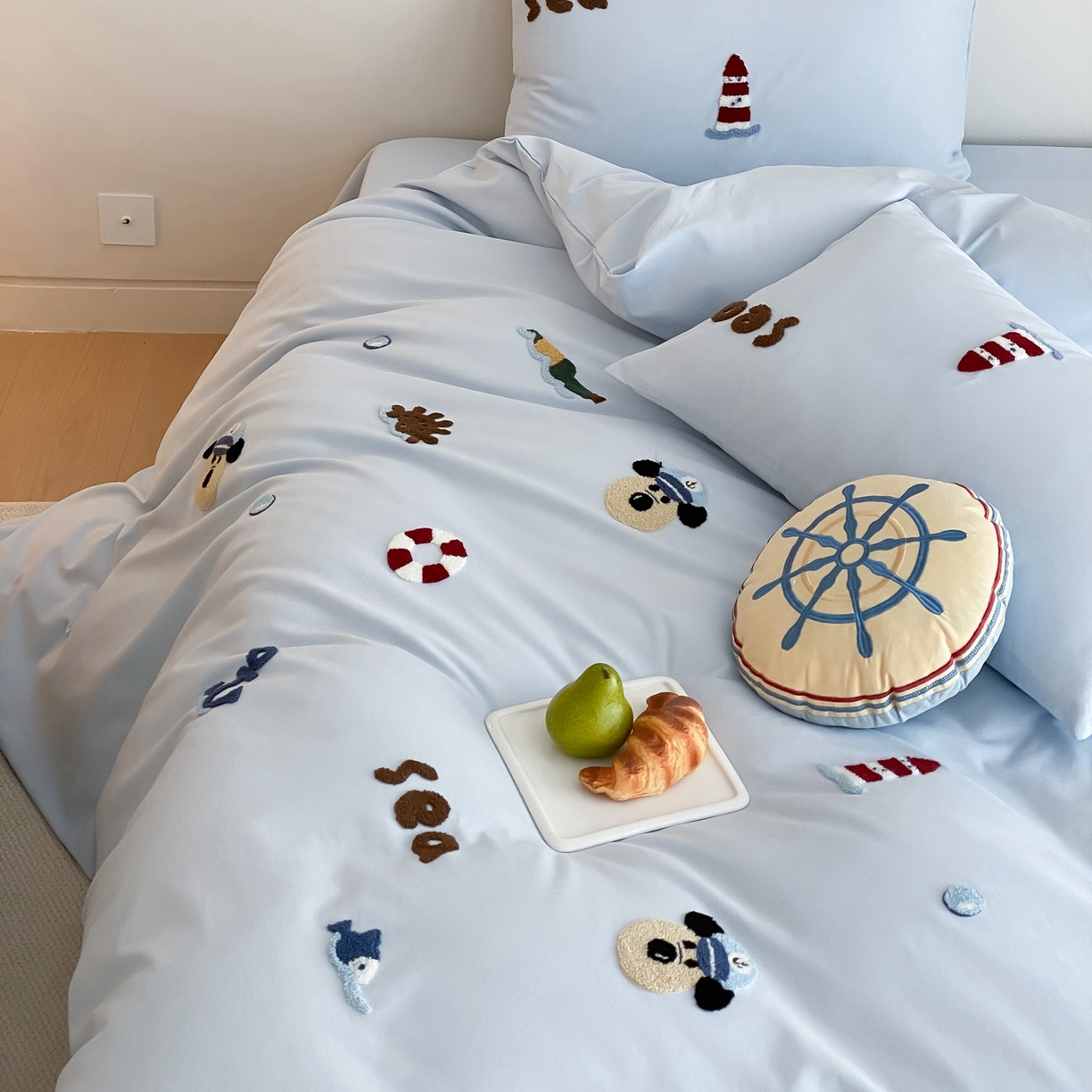 91家纺网 家纺一手货源 找家纺 星野 2025新款全棉纯棉陶瓷磨毛毛巾绣四件套 远洋狗