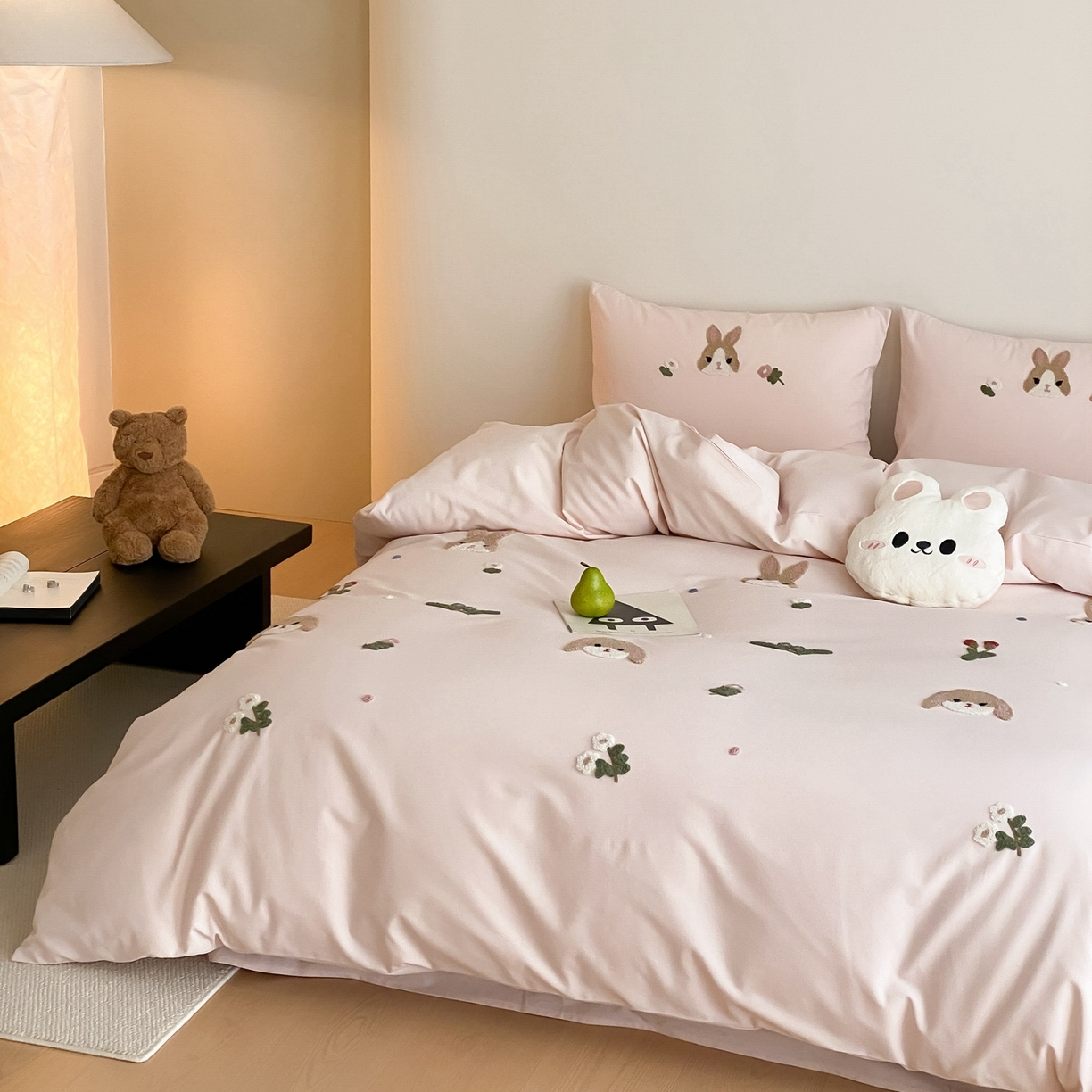 91家纺网 家纺一手货源 找家纺 星野 2025新款全棉纯棉陶瓷磨毛毛巾绣四件套 花栗兔