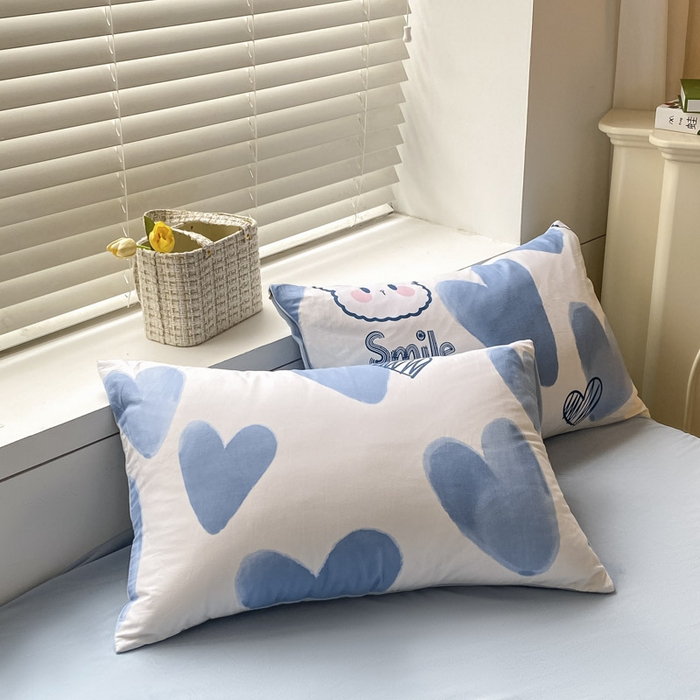 91家纺网 家纺一手货源 找家纺 晨希家居 2025A面40支全棉印花B版高克重牛奶绒棉加绒多规格套件棉加绒  蓝心小熊