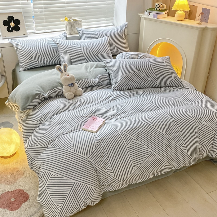 91家纺网 家纺一手货源 找家纺 晨希家居 2025A面40支全棉印花B版高克重牛奶绒棉加绒多规格套件棉加绒  侓动-灰