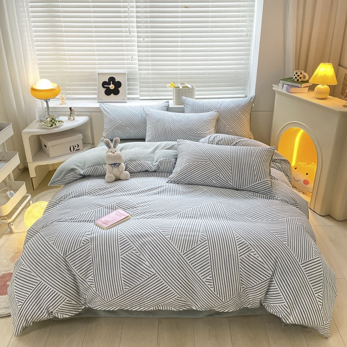 晨希家居 2025A面40支全棉印花B版高克重牛奶绒棉加绒多规格套件棉加绒  侓动-灰