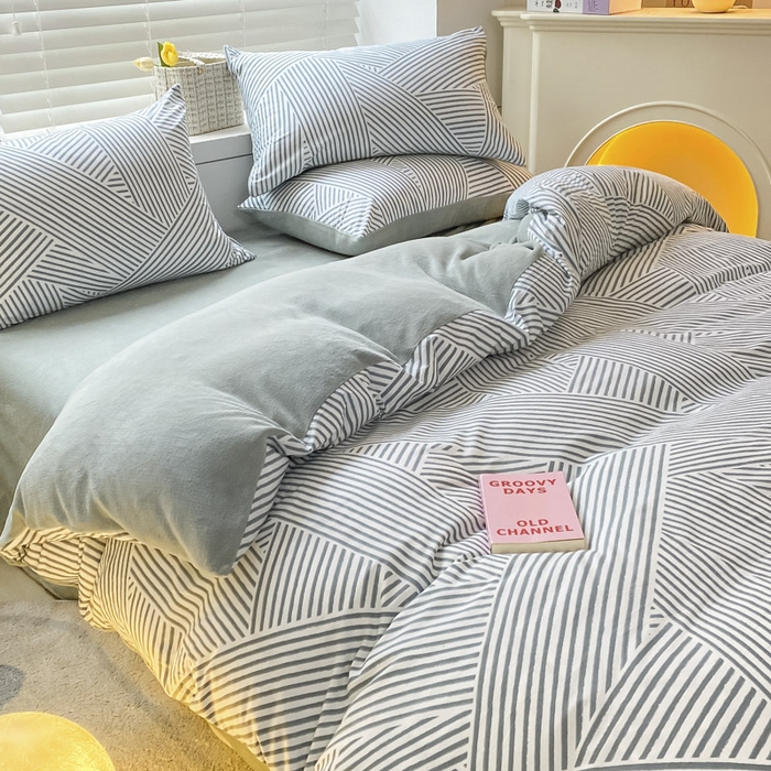 91家纺网 家纺一手货源 找家纺 晨希家居 2025A面40支全棉印花B版高克重牛奶绒棉加绒多规格套件棉加绒  侓动-灰