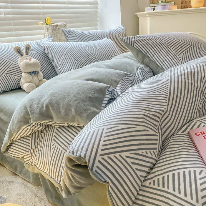 91家纺网 家纺一手货源 找家纺 晨希家居 2025A面40支全棉印花B版高克重牛奶绒棉加绒多规格套件棉加绒  侓动-灰