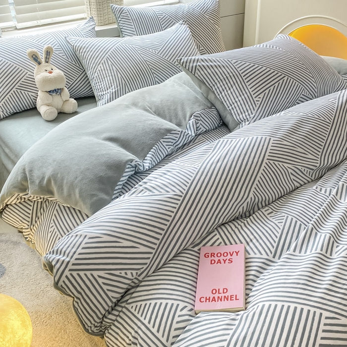 91家纺网 家纺一手货源 找家纺 晨希家居 2025A面40支全棉印花B版高克重牛奶绒棉加绒多规格套件棉加绒  侓动-灰