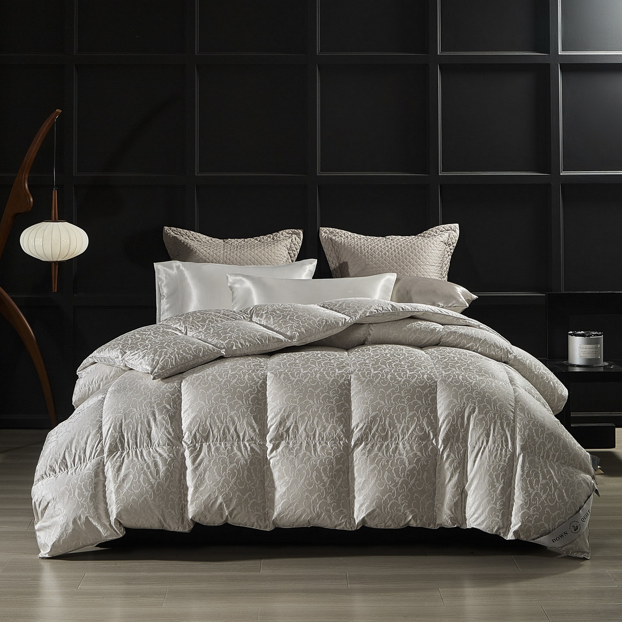 91家纺网 家纺一手货源 找家纺 暖羽屋羽绒馆 2025新款超精密金银丝大提花羽毛被子 羽绒被芯 羽绒被婚庆 95白鹅绒丝被 洛威尔 灰