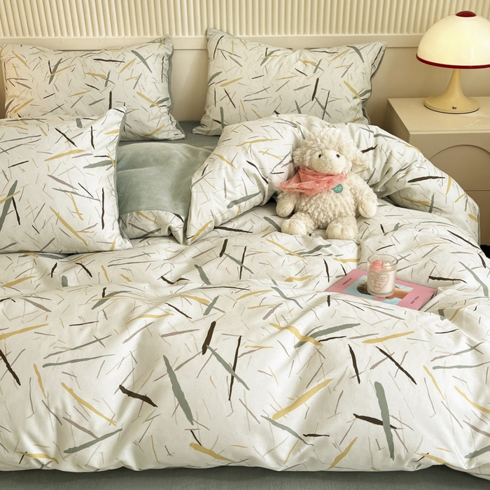 91家纺网 家纺一手货源 找家纺 晨希家居 2025A面40支全棉印花B版高克重牛奶绒棉加绒多规格套件棉加绒  浅叶竹风