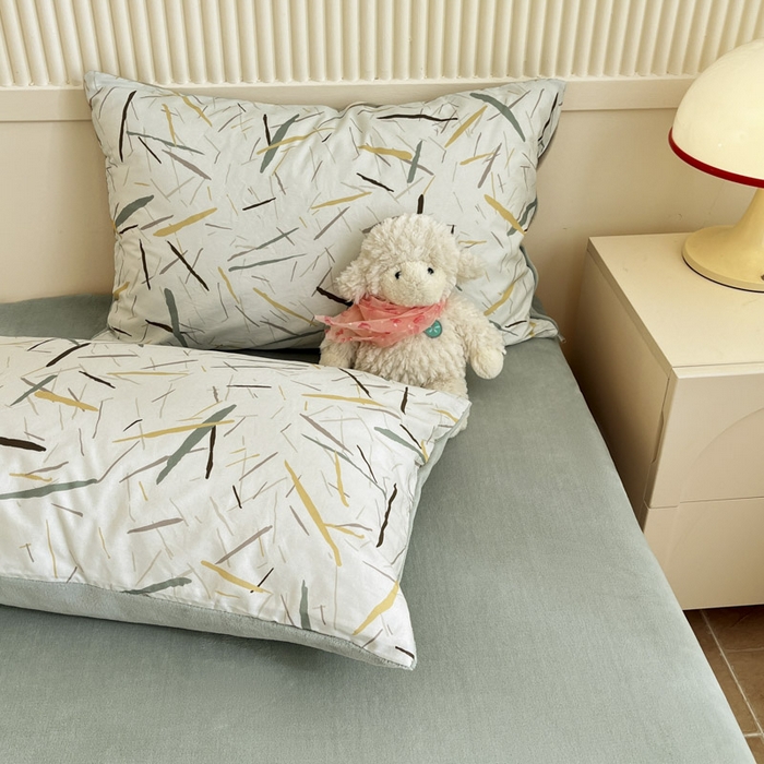 91家纺网 家纺一手货源 找家纺 晨希家居 2025A面40支全棉印花B版高克重牛奶绒棉加绒多规格套件棉加绒  浅叶竹风