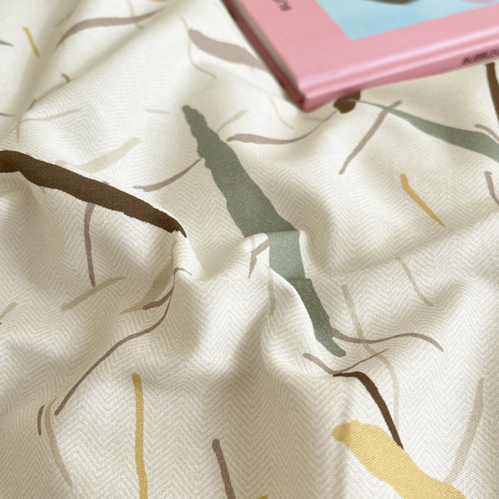 91家纺网 家纺一手货源 找家纺 晨希家居 2025A面40支全棉印花B版高克重牛奶绒棉加绒多规格套件棉加绒  浅叶竹风