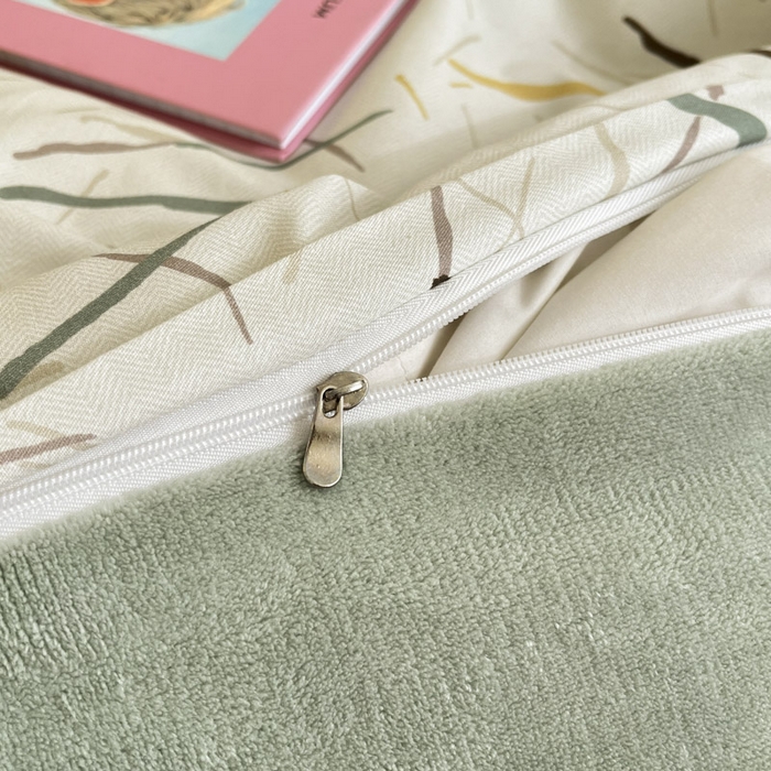 91家纺网 家纺一手货源 找家纺 晨希家居 2025A面40支全棉印花B版高克重牛奶绒棉加绒多规格套件棉加绒  浅叶竹风