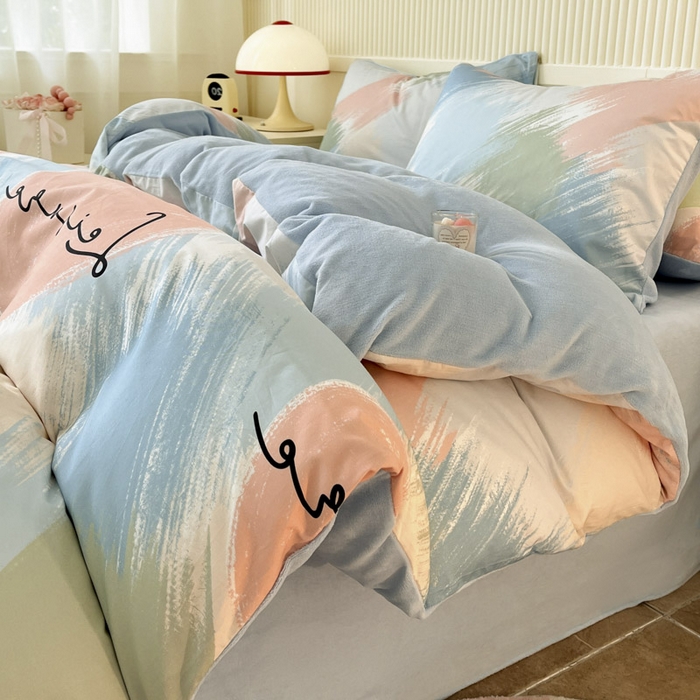 91家纺网 家纺一手货源 找家纺 晨希家居 2025A面40支全棉印花B版高克重牛奶绒棉加绒多规格套件棉加绒  晚风入意