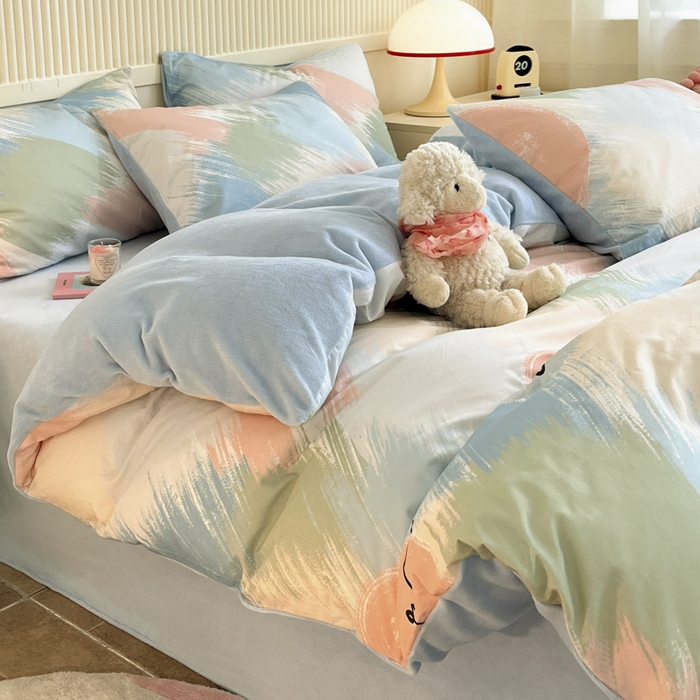 91家纺网 家纺一手货源 找家纺 晨希家居 2025A面40支全棉印花B版高克重牛奶绒棉加绒多规格套件棉加绒  晚风入意