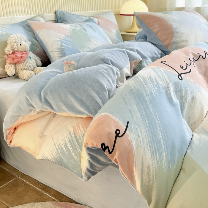 91家纺网 家纺一手货源 找家纺 晨希家居 2025A面40支全棉印花B版高克重牛奶绒棉加绒多规格套件棉加绒  晚风入意