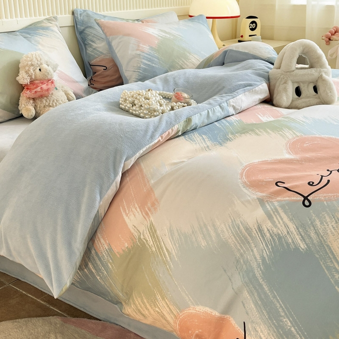 91家纺网 家纺一手货源 找家纺 晨希家居 2025A面40支全棉印花B版高克重牛奶绒棉加绒多规格套件棉加绒  晚风入意