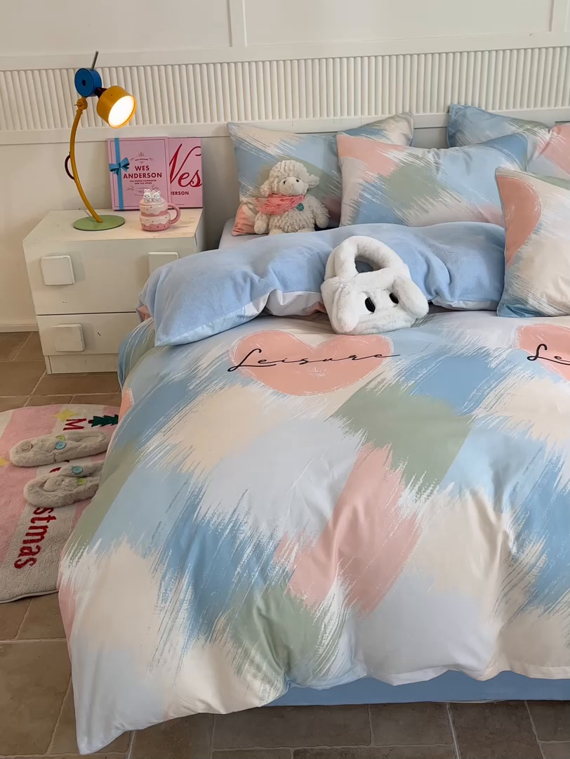 91家纺网 家纺一手货源 找家纺 晨希家居 2025A面40支全棉印花B版高克重牛奶绒棉加绒多规格套件棉加绒  晚风入意