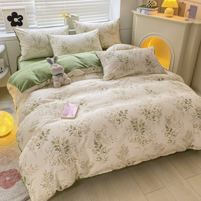 91家纺网 家纺一手货源 找家纺 晨希家居 2025A面40支全棉印花B版高克重牛奶绒棉加绒多规格套件棉加绒  仙草