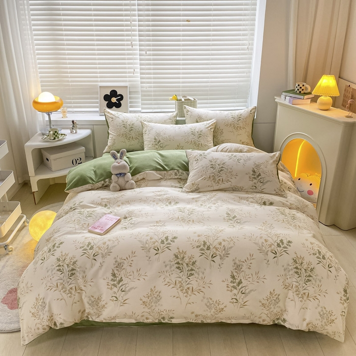 晨希家居 2025A面40支全棉印花B版高克重牛奶绒棉加绒多规格套件棉加绒  仙草