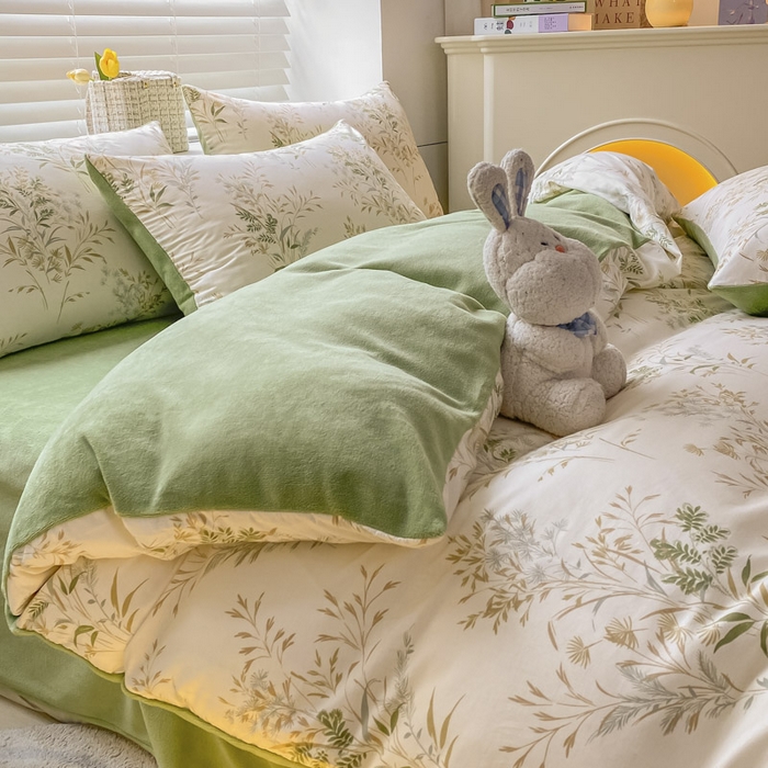 91家纺网 家纺一手货源 找家纺 晨希家居 2025A面40支全棉印花B版高克重牛奶绒棉加绒多规格套件棉加绒  仙草