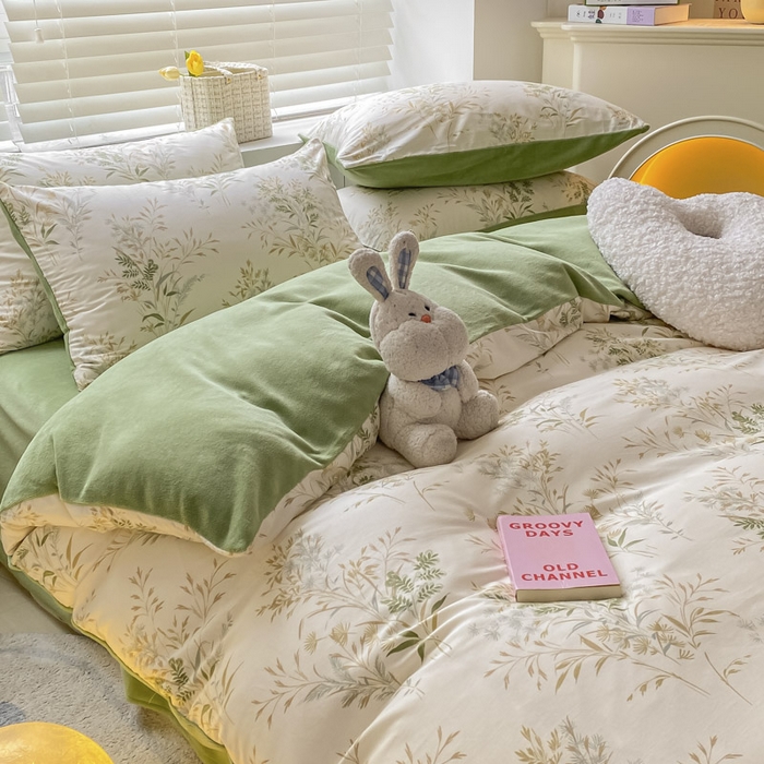 91家纺网 家纺一手货源 找家纺 晨希家居 2025A面40支全棉印花B版高克重牛奶绒棉加绒多规格套件棉加绒  仙草