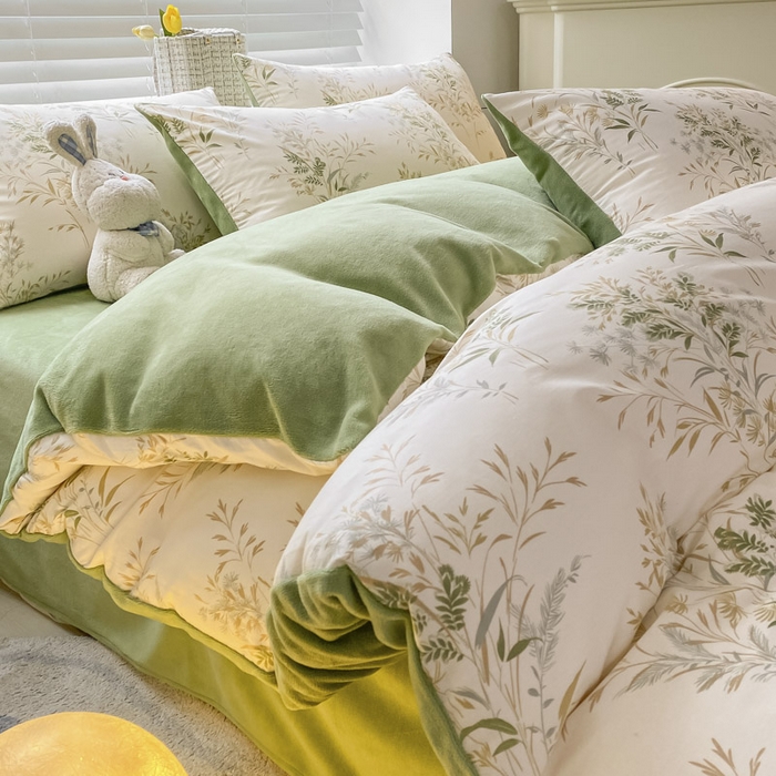 91家纺网 家纺一手货源 找家纺 晨希家居 2025A面40支全棉印花B版高克重牛奶绒棉加绒多规格套件棉加绒  仙草