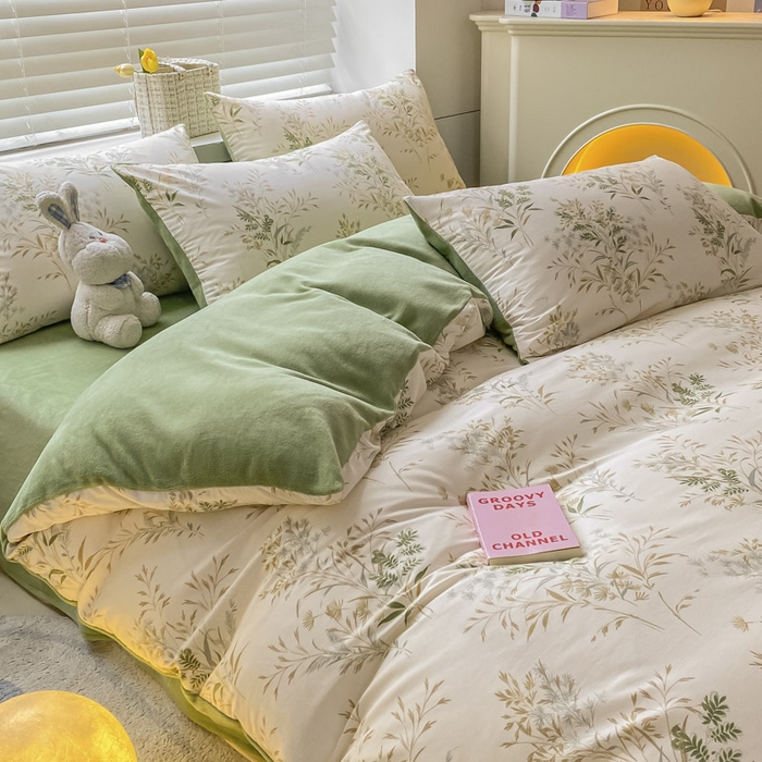 91家纺网 家纺一手货源 找家纺 晨希家居 2025A面40支全棉印花B版高克重牛奶绒棉加绒多规格套件棉加绒  仙草