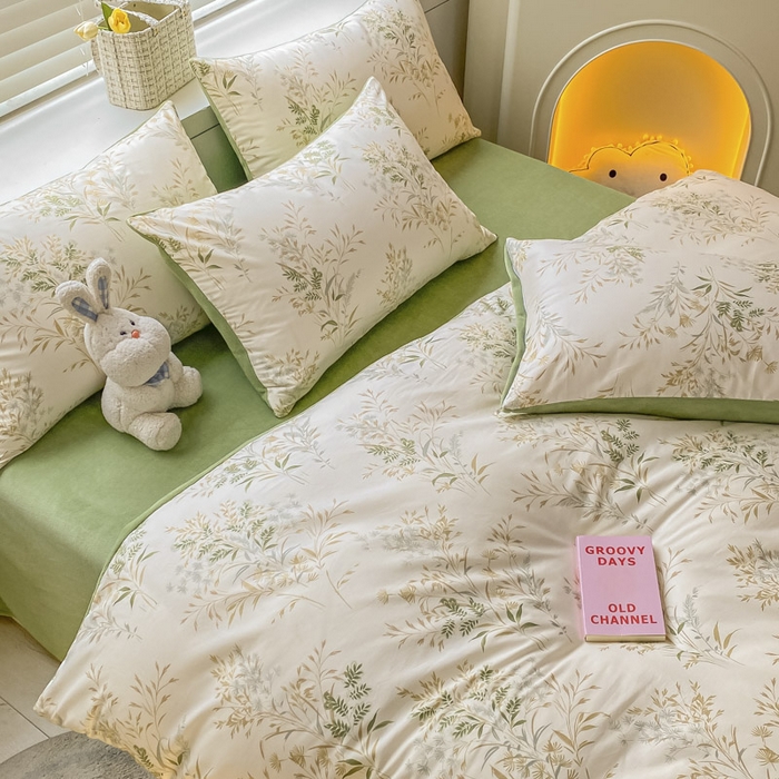 91家纺网 家纺一手货源 找家纺 晨希家居 2025A面40支全棉印花B版高克重牛奶绒棉加绒多规格套件棉加绒  仙草