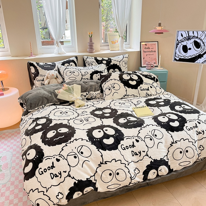 91家纺网 家纺一手货源 找家纺 雅居纺家纺 2025新款高克重牛奶绒印花四件套 小煤球