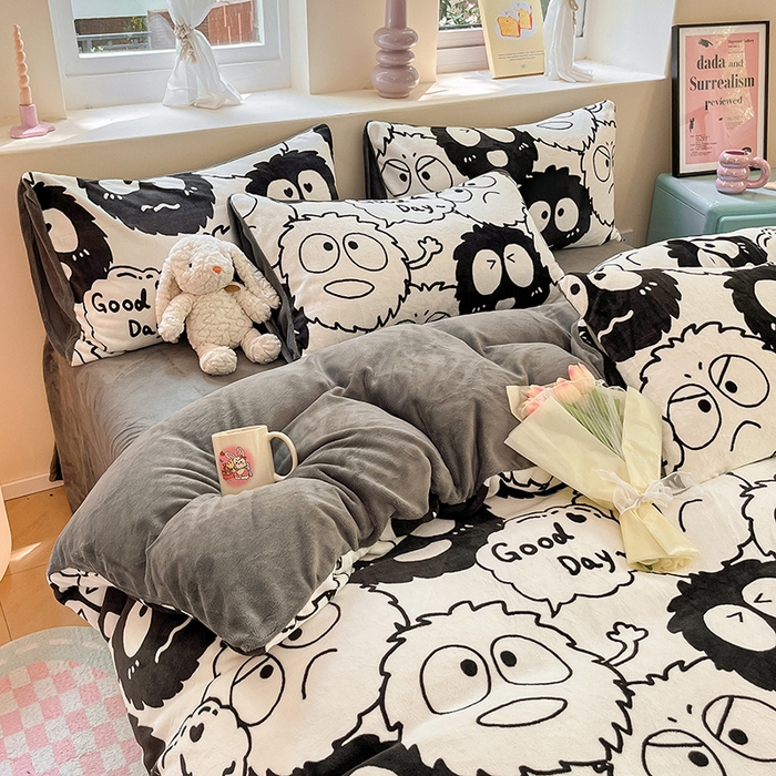 91家纺网 家纺一手货源 找家纺 雅居纺家纺 2025新款高克重牛奶绒印花四件套 小煤球