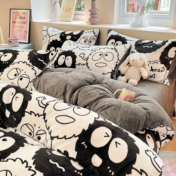 91家纺网 家纺一手货源 找家纺 雅居纺家纺 2025新款高克重牛奶绒印花四件套 小煤球