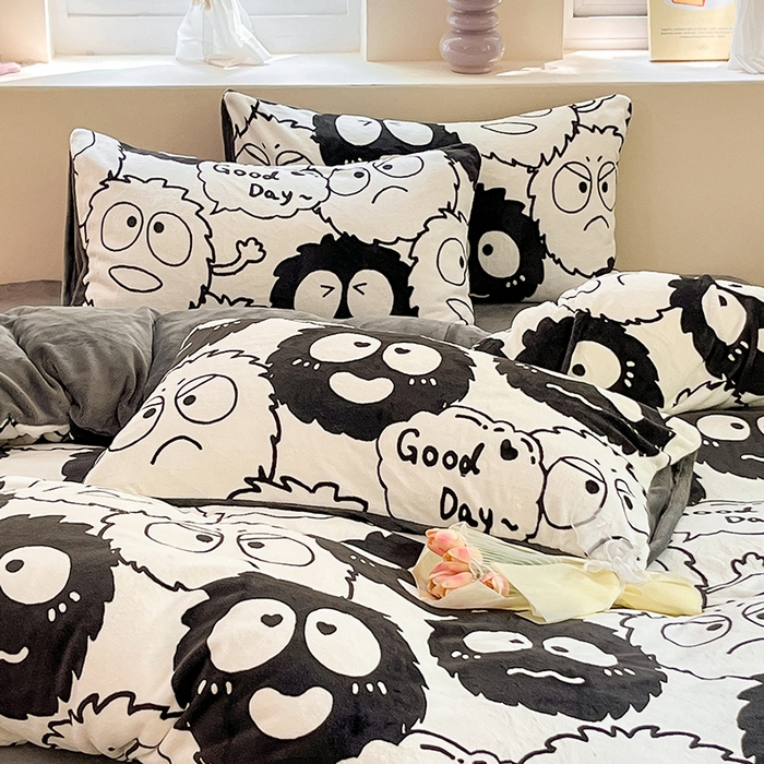 91家纺网 家纺一手货源 找家纺 雅居纺家纺 2025新款高克重牛奶绒印花四件套 小煤球