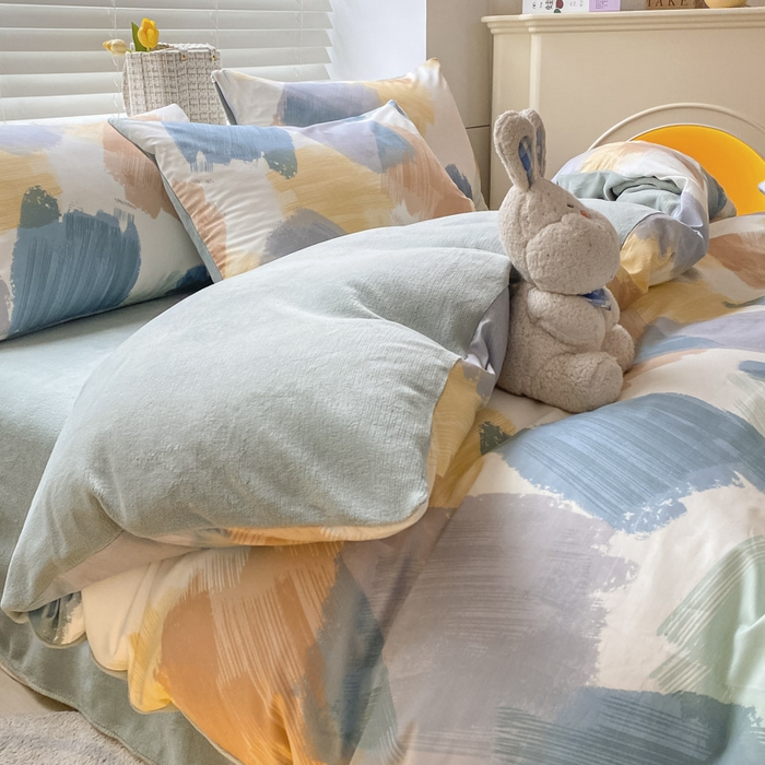 91家纺网 家纺一手货源 找家纺 晨希家居 2025A面40支全棉印花B版高克重牛奶绒棉加绒多规格套件棉加绒  油画旋律