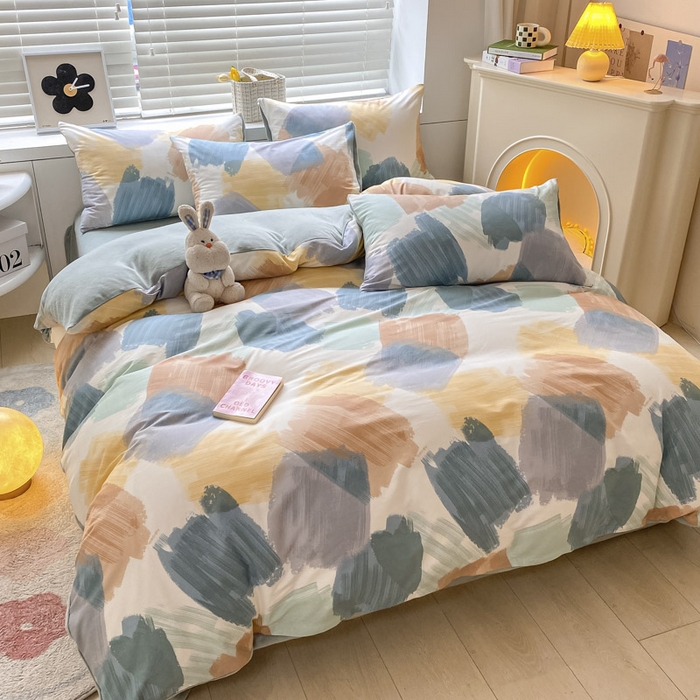 91家纺网 家纺一手货源 找家纺 晨希家居 2025A面40支全棉印花B版高克重牛奶绒棉加绒多规格套件棉加绒  油画旋律