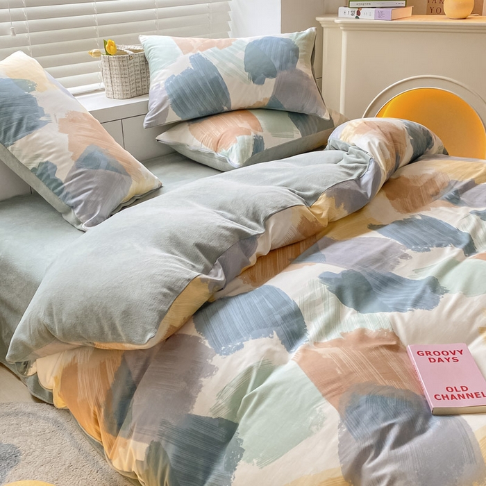 91家纺网 家纺一手货源 找家纺 晨希家居 2025A面40支全棉印花B版高克重牛奶绒棉加绒多规格套件棉加绒  油画旋律