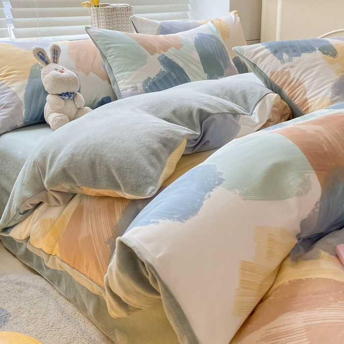 91家纺网 家纺一手货源 找家纺 晨希家居 2025A面40支全棉印花B版高克重牛奶绒棉加绒多规格套件棉加绒  油画旋律