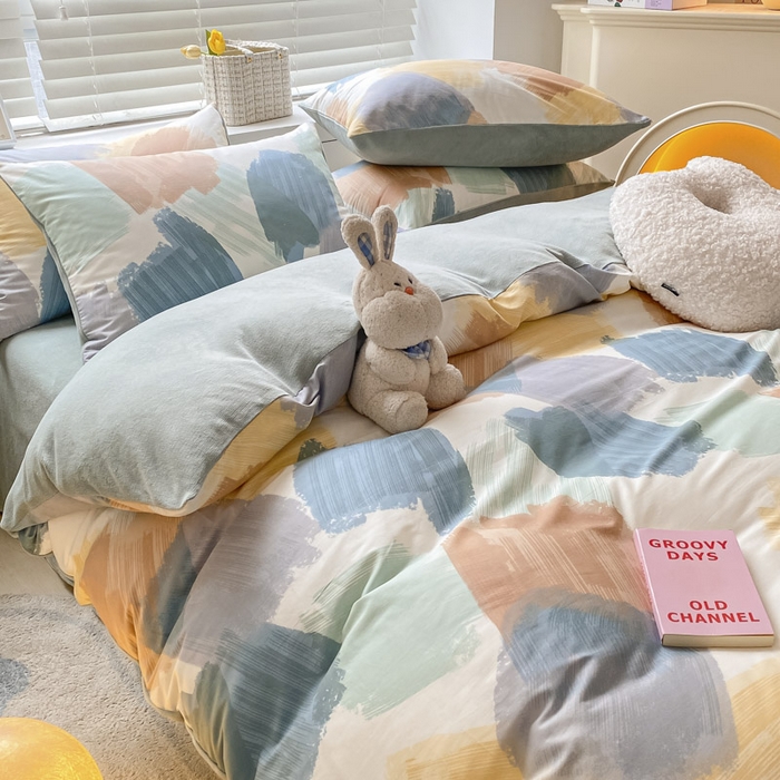 91家纺网 家纺一手货源 找家纺 晨希家居 2025A面40支全棉印花B版高克重牛奶绒棉加绒多规格套件棉加绒  油画旋律