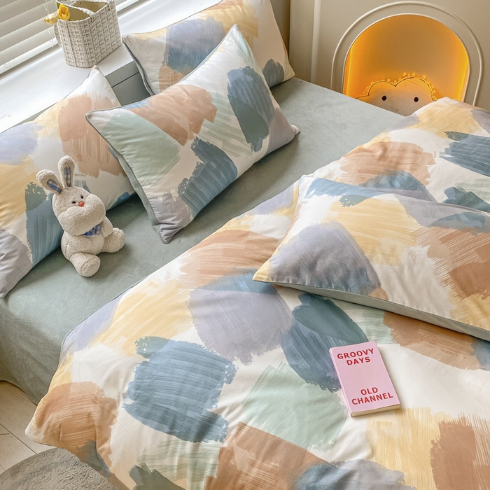 91家纺网 家纺一手货源 找家纺 晨希家居 2025A面40支全棉印花B版高克重牛奶绒棉加绒多规格套件棉加绒  油画旋律