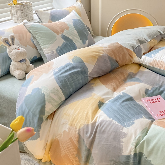 91家纺网 家纺一手货源 找家纺 晨希家居 2025A面40支全棉印花B版高克重牛奶绒棉加绒多规格套件棉加绒  油画旋律