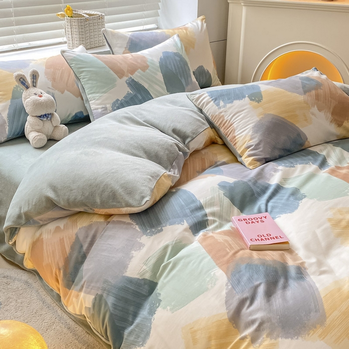 91家纺网 家纺一手货源 找家纺 晨希家居 2025A面40支全棉印花B版高克重牛奶绒棉加绒多规格套件棉加绒  油画旋律