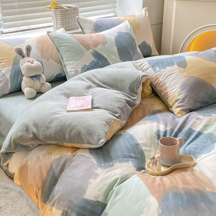 91家纺网 家纺一手货源 找家纺 晨希家居 2025A面40支全棉印花B版高克重牛奶绒棉加绒多规格套件棉加绒  油画旋律