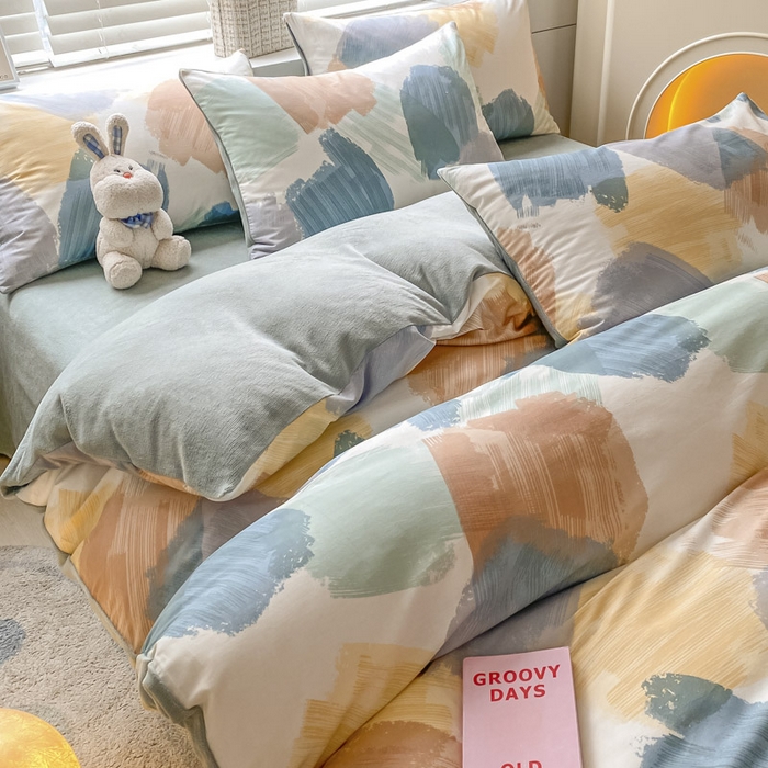 91家纺网 家纺一手货源 找家纺 晨希家居 2025A面40支全棉印花B版高克重牛奶绒棉加绒多规格套件棉加绒  油画旋律