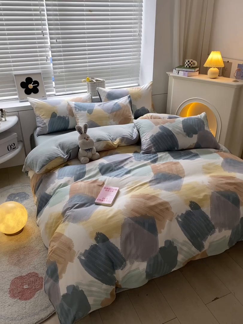 91家纺网 家纺一手货源 找家纺 晨希家居 2025A面40支全棉印花B版高克重牛奶绒棉加绒多规格套件棉加绒  油画旋律