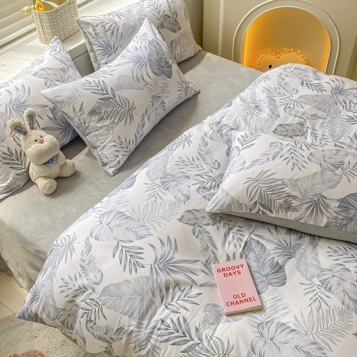 91家纺网 家纺一手货源 找家纺 晨希家居 2025A面40支全棉印花B版高克重牛奶绒棉加绒多规格套件棉加绒  羽毛-灰