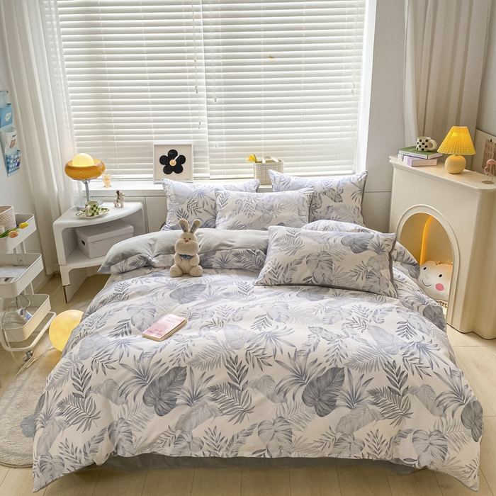 晨希家居 2025A面40支全棉印花B版高克重牛奶绒棉加绒多规格套件棉加绒  羽毛-灰