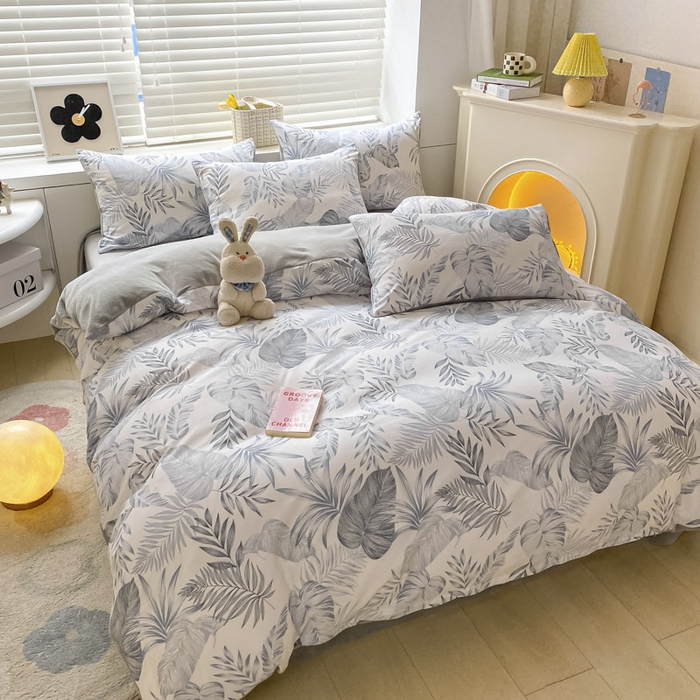 91家纺网 家纺一手货源 找家纺 晨希家居 2025A面40支全棉印花B版高克重牛奶绒棉加绒多规格套件棉加绒  羽毛-灰