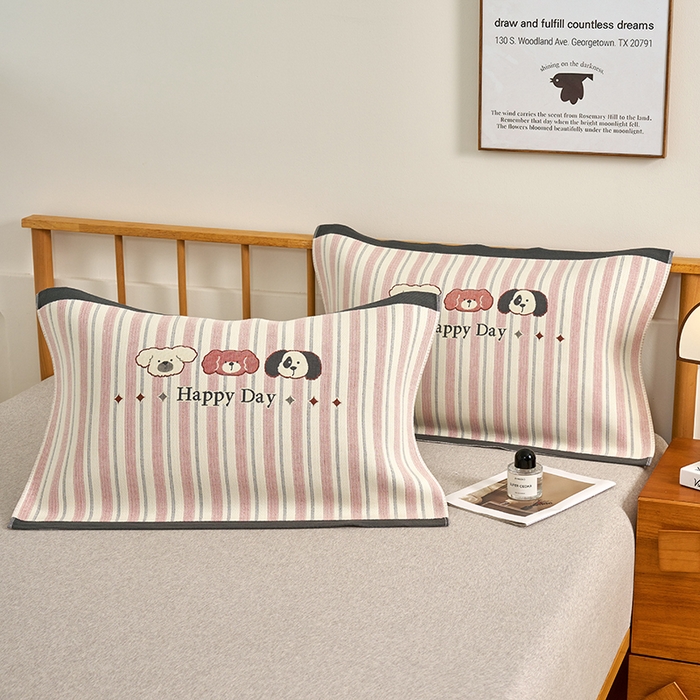 91家纺网 家纺一手货源 找家纺 棠薇家纺 2025新款精梳棉六层纱单枕巾 枕巾单件 快乐园灰边