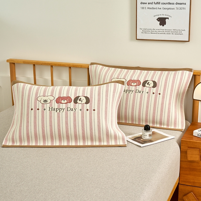 91家纺网 家纺一手货源 找家纺 棠薇家纺 2025新款精梳棉六层纱单枕巾 枕巾单件 快乐园咖边