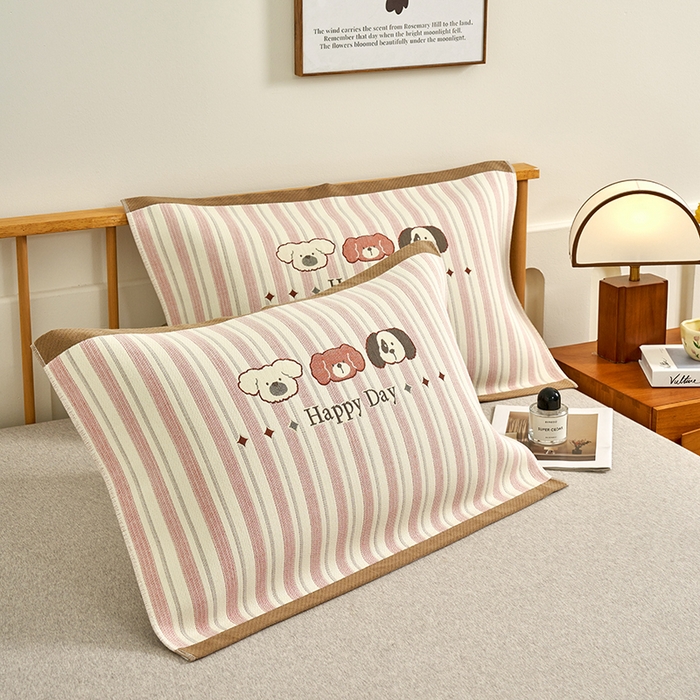 91家纺网 家纺一手货源 找家纺 棠薇家纺 2025新款精梳棉六层纱单枕巾 枕巾单件 快乐园咖边