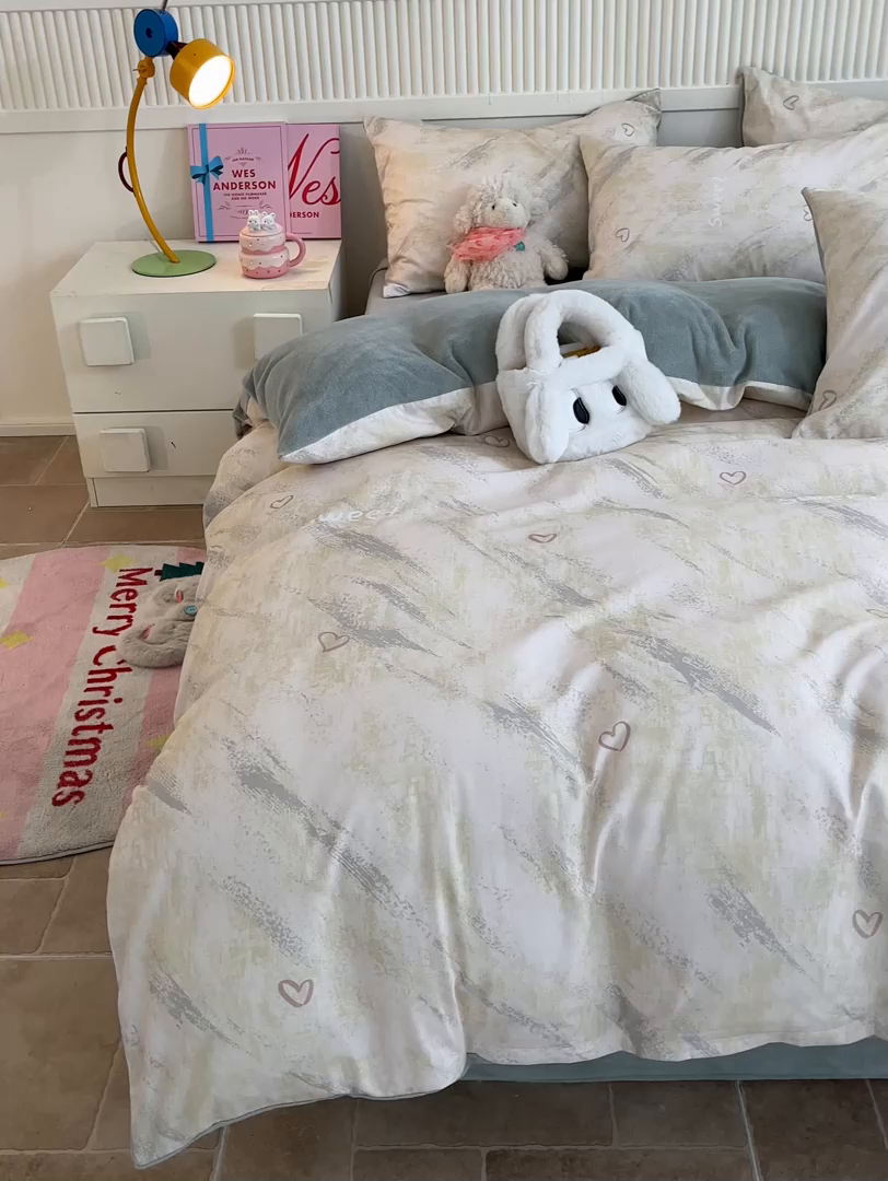 91家纺网 家纺一手货源 找家纺 晨希家居 2025A面40支全棉印花B版高克重牛奶绒棉加绒多规格套件棉加绒  雨浔